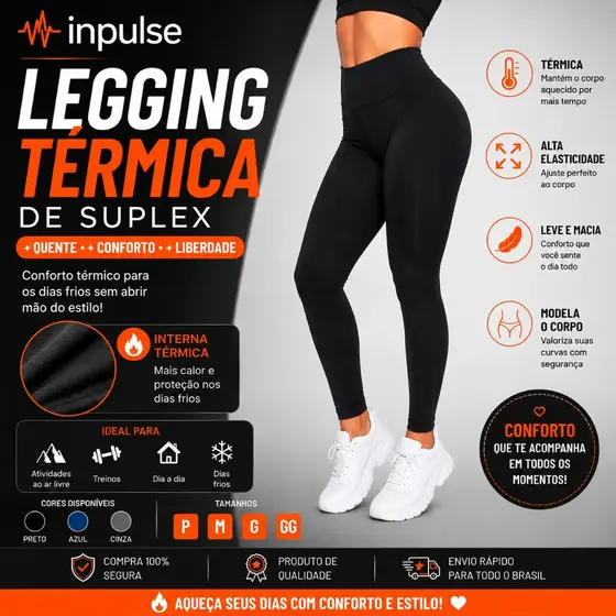 Calça Legging Flanelada Suplex Feminina Lisa Cós Alto