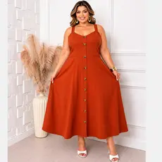 Vestido Feminino Plus Size Elegante Midi Alça Larga Casual Em Tecido Alfaiataria Marrant