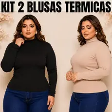 Kit 2 Blusas Térmicas Femininas Gola Alta Plus Size | Ribana Felpada Premium Inverno