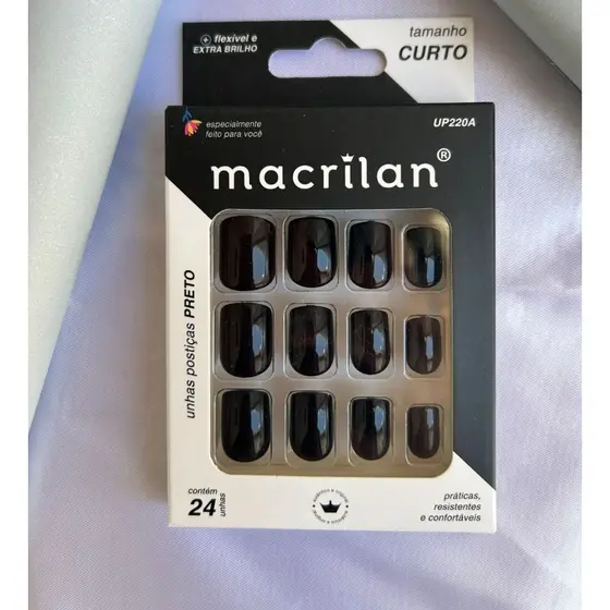 Unhas Postiças Autocolantes Tamanho Medio com 24 Unhas - Macrilan Cor Preto Unhas perfeitas