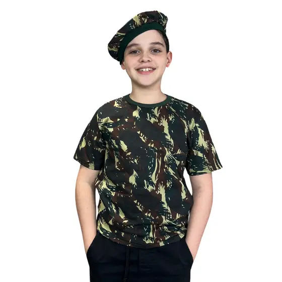 Camiseta Camuflada Infantil  do Exército + Boina
