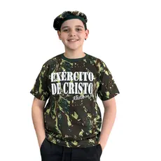 Kit Camiseta Camuflada Infantil Exercito de Cristo + Boina