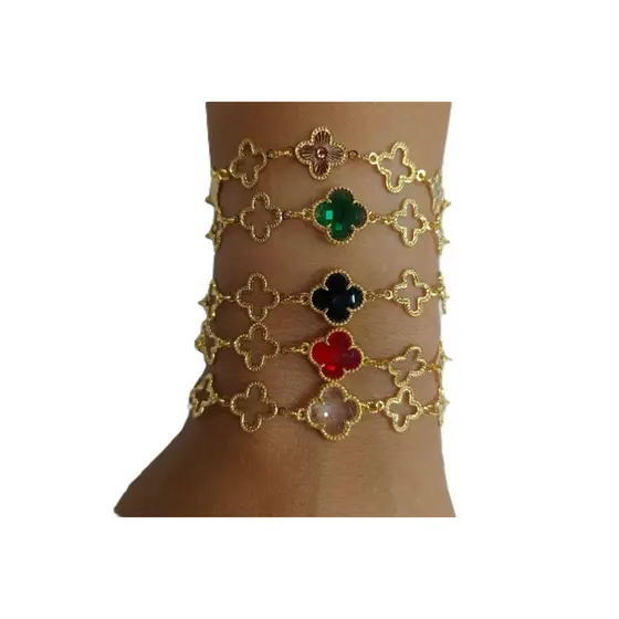 Pulseira trevo de quatro folhas, aço inoxidavel, trevo de 4 folhas,pulseira folhado