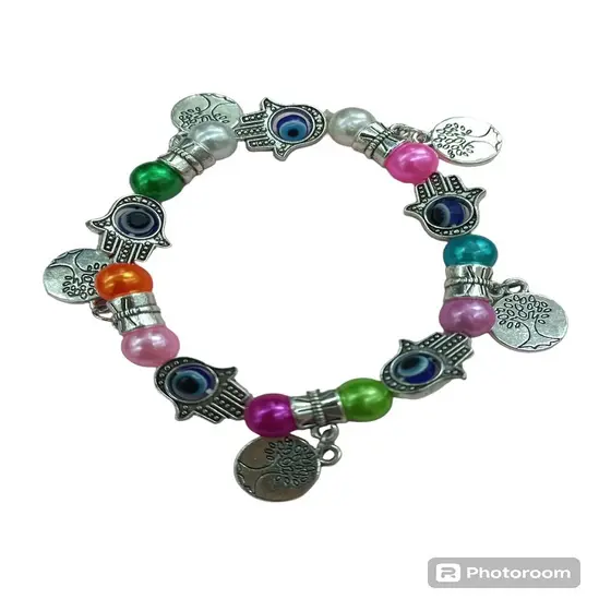 Pulseira 7 Chakras Mão de Fátima Árvore da Vida Amuleto Proteção Espiritual Colorida