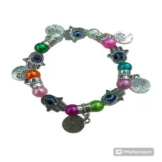 Pulseira 7 Chakras Mão de Fátima Árvore da Vida Amuleto Proteção Espiritual Colorida
