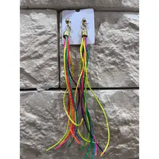 Brinco tessel Longo Neon Fios dourados – Carnaval/Verão – Colorido e Leve