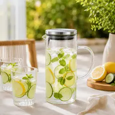Jarra De Vidro Borossilicato Com Tampa De Inox Suco Água 1,5 Litros Transparente