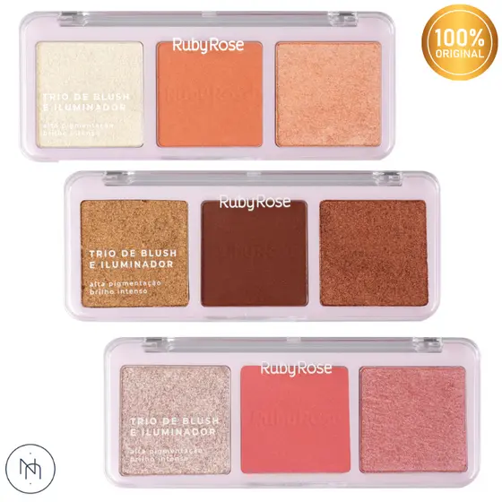 Blush e Iluminador Ruby Rose Trio HB-F583