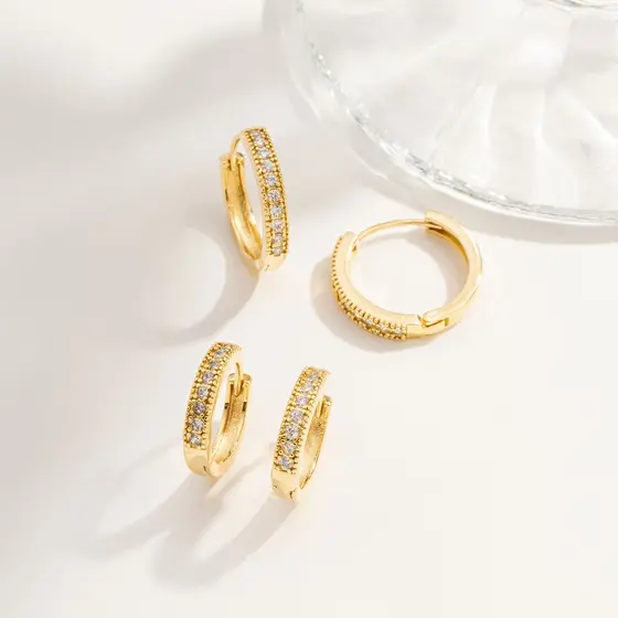Argola Duo Cravejada Banhada Ouro 18K