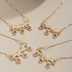 Colar Pingente 03 Filhos Multicolor Banhado Ouro 18K
