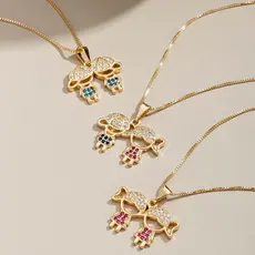 Colar Pingente 02 Filhos Zirconia Colorida Banhado Ouro 18K