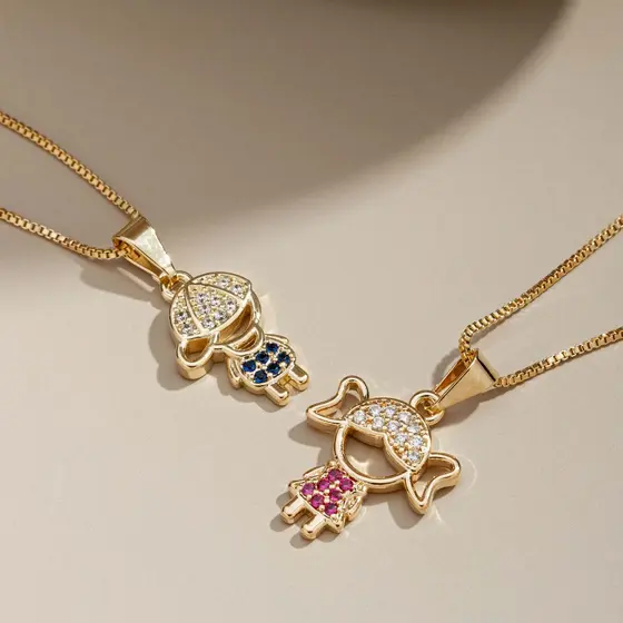 Colar Pingente 1 Filho Zirconia Colorida Banhado Ouro 18K