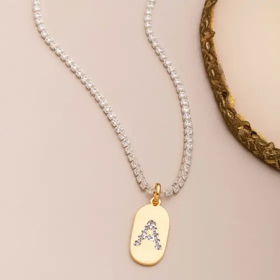 Colar Letras Cravejadas em Zircônias + Corrente Riviera Brilhante | Dourado Personalizado