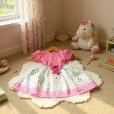 Vestido Festa Casual Manga Curta Ribana Canelado Infantil Personagens Chuva De Bençãos