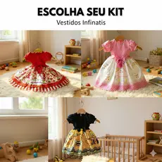KIT Vestidos Festa Casual Manga Curta Infantil Ribana Canelado