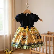 Vestido Festa Casual Manga Curta Ribana Canelado Infantil Abelhinha