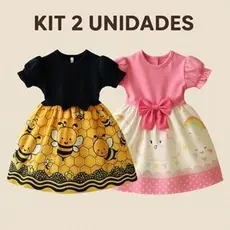 KIT 2 Vestidos Festa Casual Manga Curta Infantil