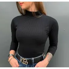 Blusa Canelada Feminina Gola Alta  | Manga Longa Justa - Moda Inverno Elegante