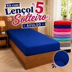Kit com 5 Lençol Solteiro Avulso COM elástico na borda toda