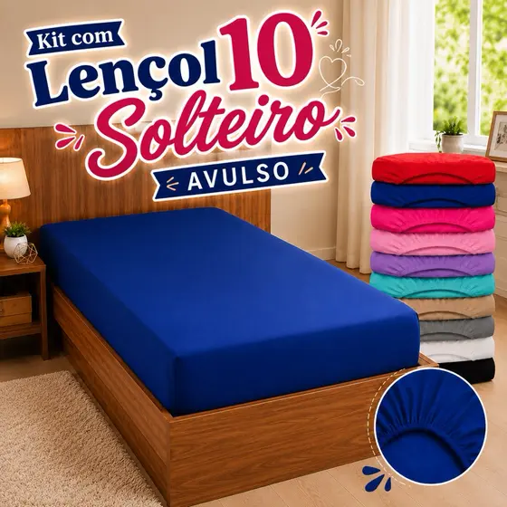 Kit com 10 Lençol Solteiro Avulso COM elástico na borda toda