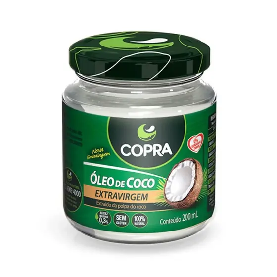 Óleo de Coco Extra Virgem Copra 200ml Prensado a Frio 100% Natural