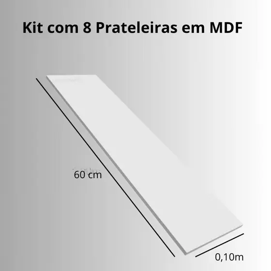Kit com 8 prateleiras em MDF de 10cm por 60cm, estantes, decoração, Parede