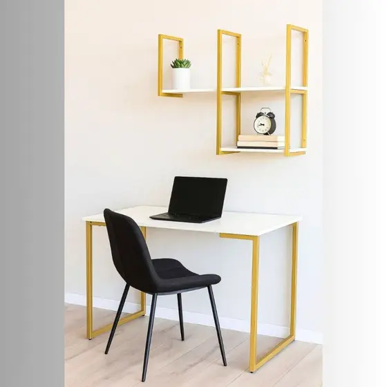 Conjunto Mesa e Prateleiras Estilo Industrial 1 m | Madeira e Ferro para Escritório, Sala e Estudo