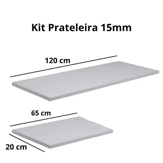 Kit 2 Prateleiras MDF Branco 15mm 120x20 e 65x20cm com Borda PVC | Parede Decoração