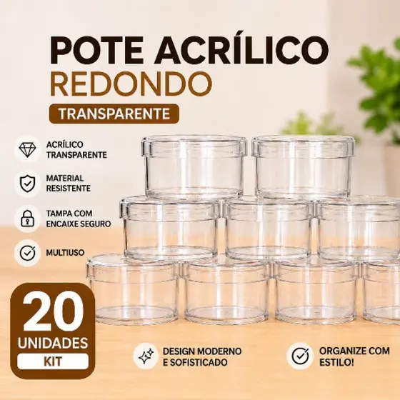 Kit 20 Potes Acrílicos Redondos Transparentes Com Tampa 6x4cm  Lembrancinhas para Festa infantil, Batizado e Artesanato