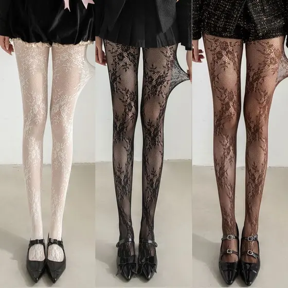 Meias De Malha De Renda Floral Longas Mulheres Meia-Calça Estilo INS Coreano Retrô Francês