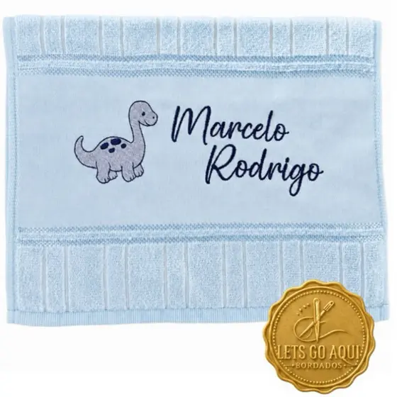 Toalha de mão Bordada Infantil Personalizada Com Nome - Dinossauros - Original Dohler 45x30