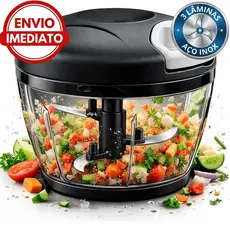 Mini Processador de Alimentos Manual, Triturador de Alho para Cozinha, 3 Laminas Aço Inox, 500ML