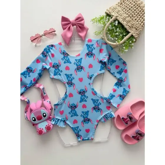 Maiô Infantil Stitch Moda Verão Biquíni e Roupa de Praia