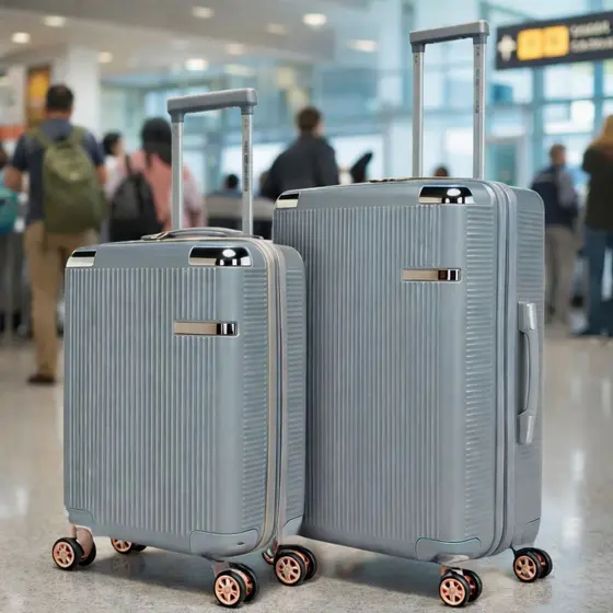 Kit Mala 10kg + 23 kg elegante na cor prata/rose gold rodas 360