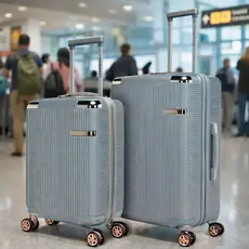Kit Mala 10kg + 23 kg elegante na cor prata/rose gold rodas 360