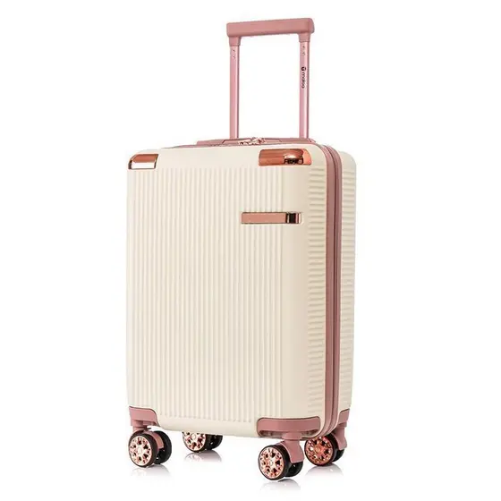 Mala de Viagem 10kg ABS com Rodinhas Giratórias 360° Detalhes BEGE/ROSE GOLD