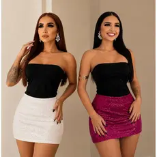 Mini Saia Paetê Feminina Forrada Cintura Alta Brilho Festa Balada Carnaval Lantejoula Moda Gringa Varias Cores