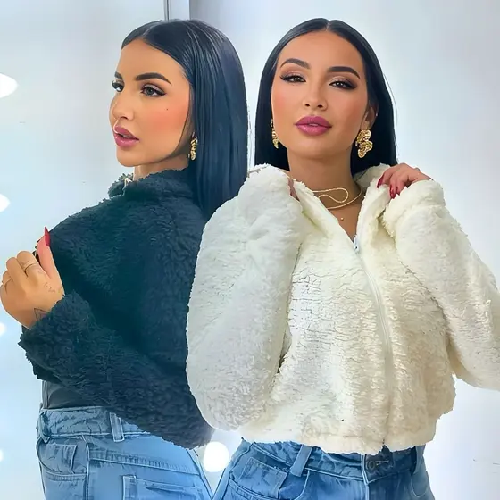 Casaco Teddy De Pelinho Jaqueta Curta Feminina Inverno E Frio Estilo Varias Estampas