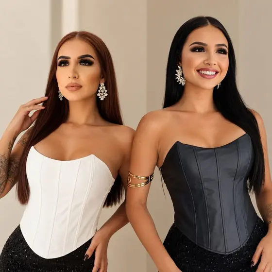 Corset Feminino De Couro Courino Cropped Tomara Que Caia Modelador Estruturado Estilo Country Rodeio