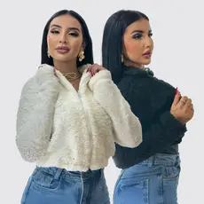 Casaco de Pelo Teddy Feminino Inverno Quentinha com Fecho Zíper Elegante