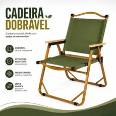 Cadeira Dobrável Idea para Camping Praia Oxford Verde com Braços em Madeira Portátil Reforçada