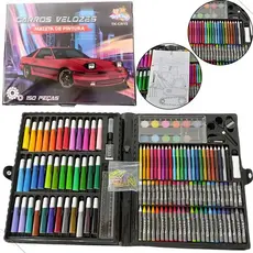 Estojo Maleta Escolar de Pintura Infantil com 150 Peças Personagem Carros Velozes
