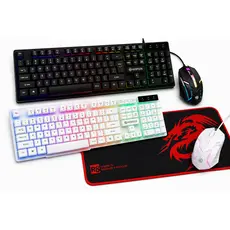 Kit Gamer RGB USB Teclado e Mouse Branco ou Preto com Mouse Pad Dragon Grande para PC Notebook