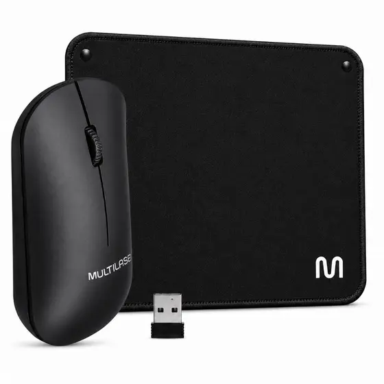 Kit Mouse Sem Fio Multilaser 1200 DPI + Mouse Pad Antiderrapante para PC Notebook