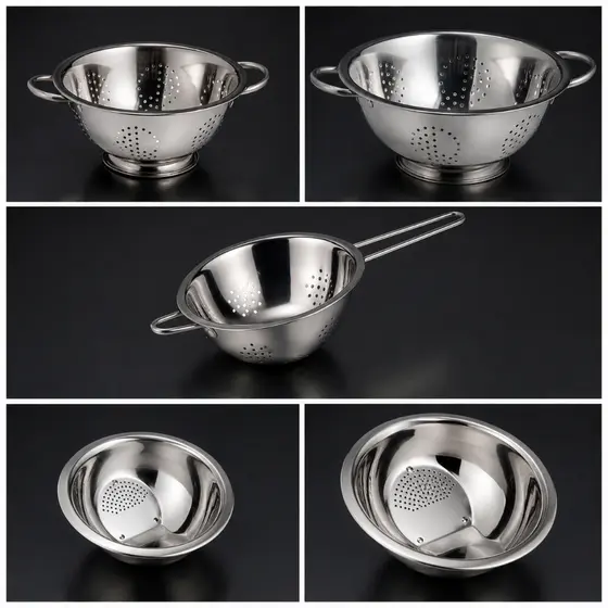 Escorredor De Alimentos Macarrão E Arroz Aço Inox Premium Com Alça Ou Cabo