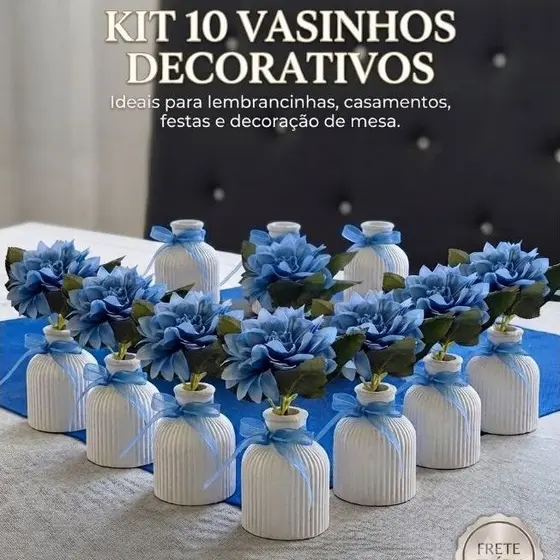 Kit 10 Mini Vasos Decorativos Gesso Canelado Centro de Mesa Lembrancinhas, casamento, aniversário