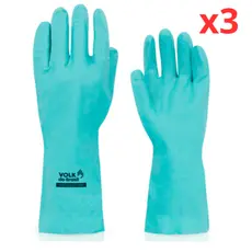 Kit 3 Luva Nitrilica Verde Com Forro Volk Louça Produto Quimico Faxina Limpeza Pesada Laboratorio