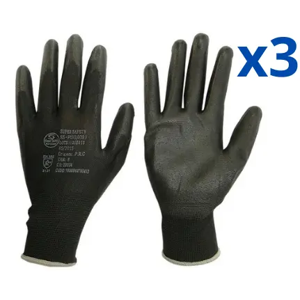 Kit 3 Luva Multitato SS1003 Tátil PU Banho Poliuretano Obras Construcao Antiestatica CA 32034