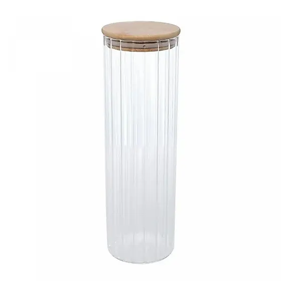 Porta Mantimento De Vidro Borossilicato Tampa De Bambu 1,3L