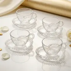 Conjunto 4 Xícaras de Cristal Pearl com Pires de Coração 180ml - Wolff